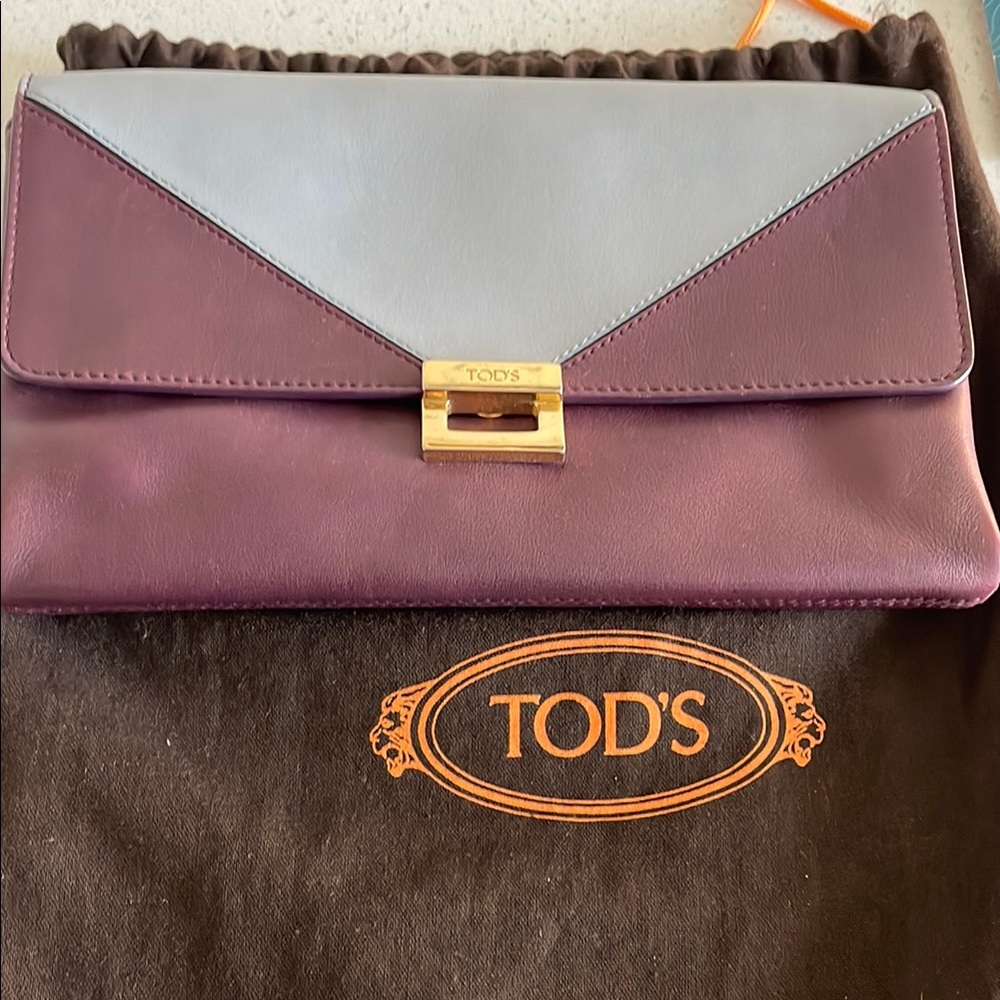 Tod's Purple and Gray Clutch with Gold Hardware